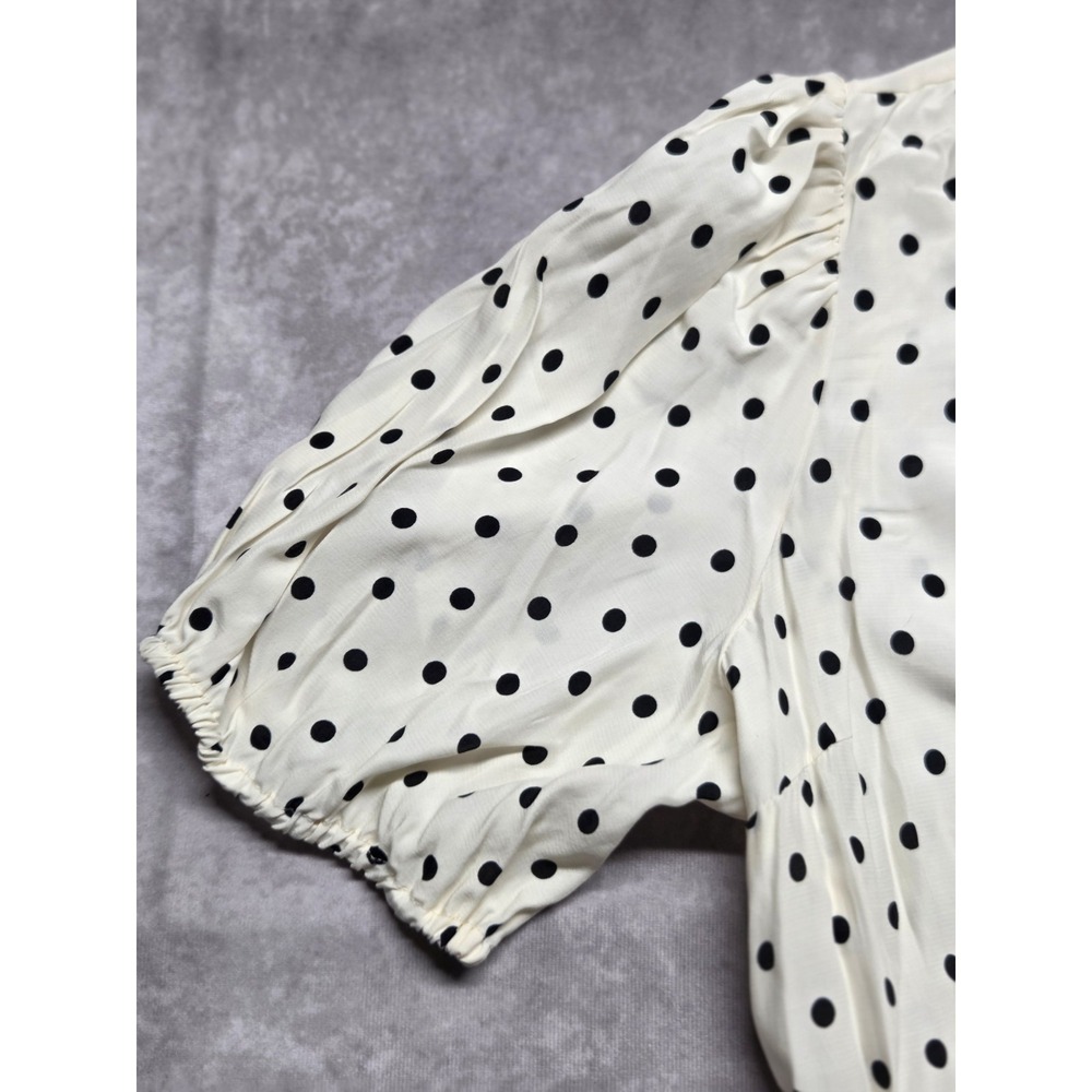 A New Day Women's Medium Dress Ivory Black Short Sleeve Mini Wrap Polka Dots - Picture 2 of 10